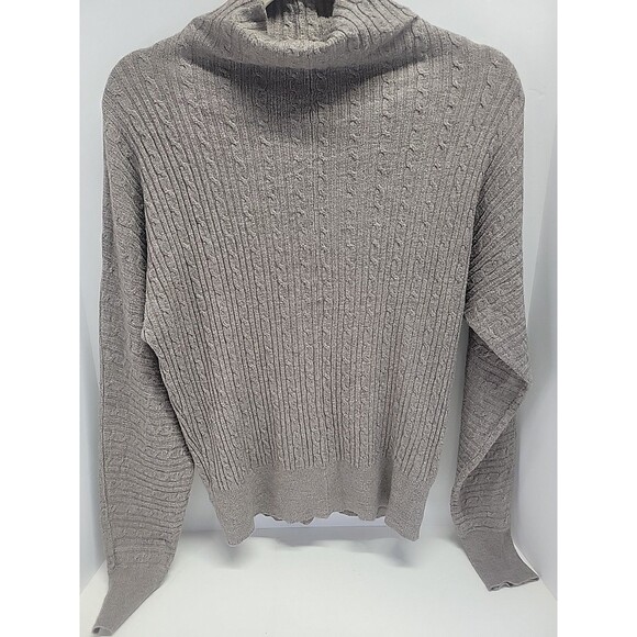 T Tahari Gray Long Sleeve High Neck Knit Tunic‎ Stretch Viscose Sweater Size L - Picture 1 of 9